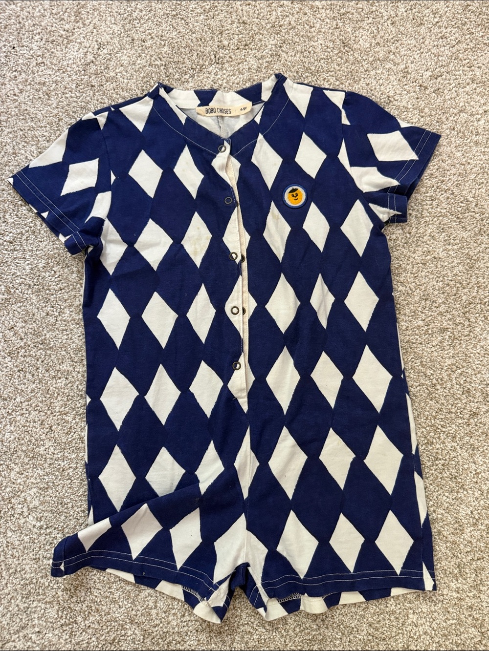 Bobo Choses Navy & White Diamond Short Sleeve Romper